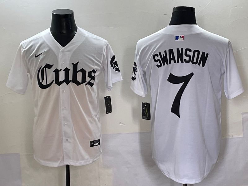 Men 2025 Chicago Cubs #7 Swanson White Five generations Joint Name Nike MLB Jersey style 1->chicago cubs->MLB Jersey